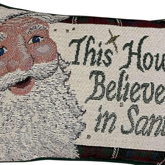Vintage This House Believes In Santa Needle Point Tapestry Christmas Pillow 12x8 - Picture 2 of 10
